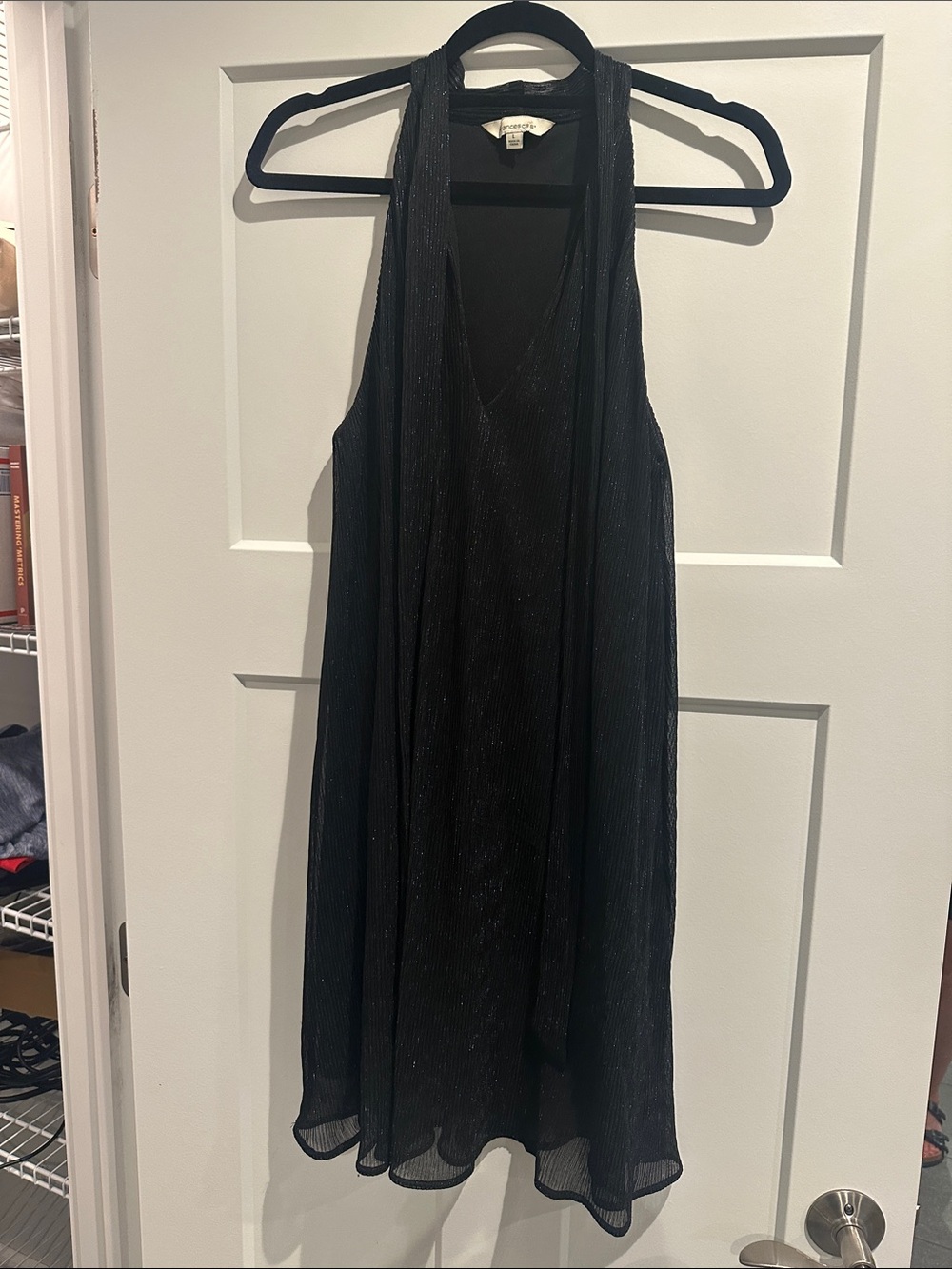 Francesca's Collections Black Shimmery Halter Mini Dress
